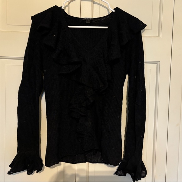 Lafayette 148 New York, black sweater with ruffle and sequin details - Picture 4 of 9